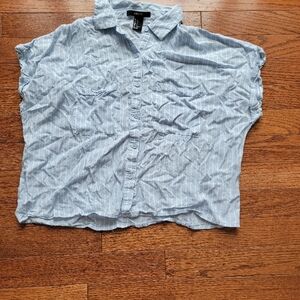 Forever21 Light Blue Striped Short-Sleeve Button-Up Shirt